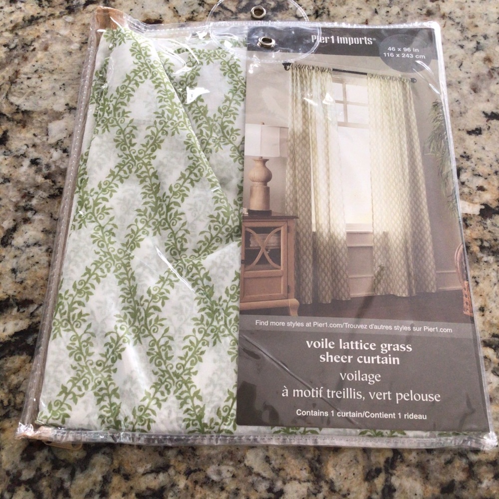Pier 1 Voile Lattice Grass Sheer Curtain Green